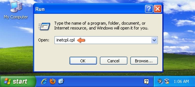 Resetting Internet Explorer settings to default on Windows XP