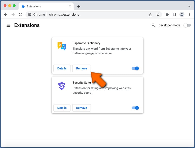 Removal of malicious extensions in Google Chrome - step 2