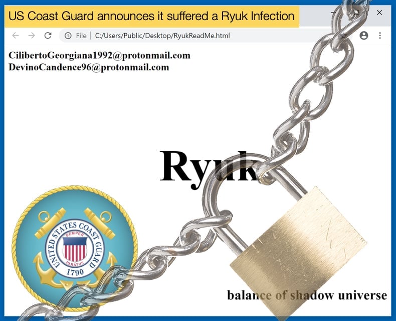 us coast guard suffered ryuk ransomware infection