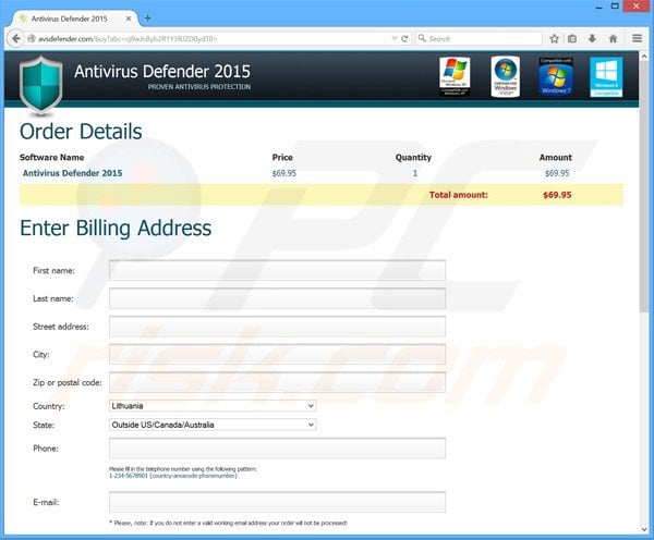 antivirus defender 2015 rogue payment page