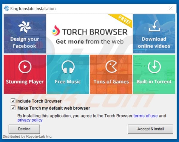 freeware installer used in Torch browser distribution