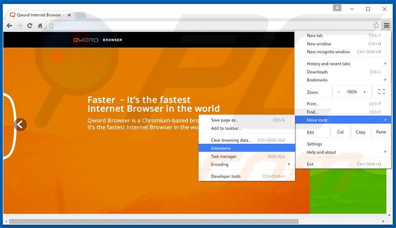 Removing Qword Browser  ads from Google Chrome step 1