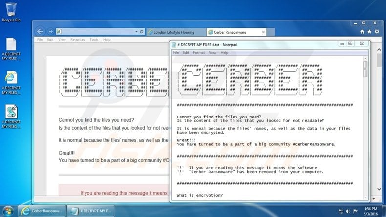 cerber ransomware “# DECRYPT MY FILES #.txt” file