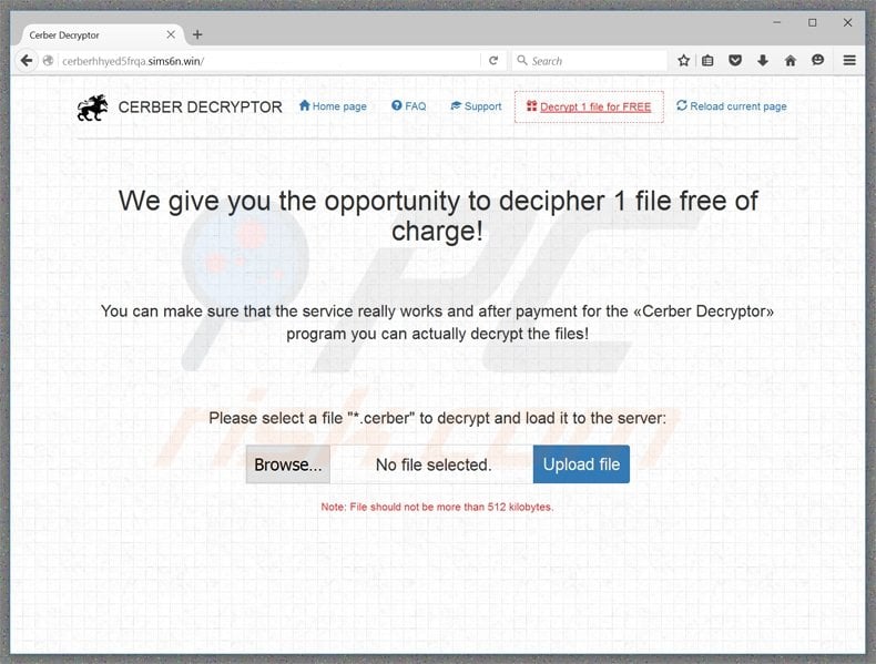 cerber website decrypt 1 file free