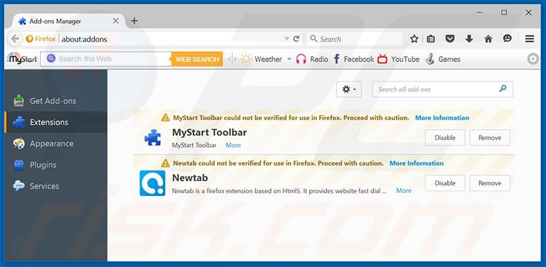 Removing Warning: Internet Security Breached!! ads from Mozilla Firefox step 2