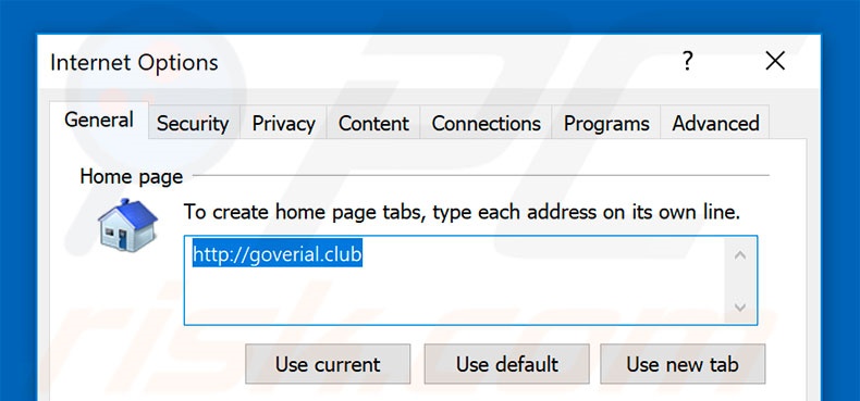 Removing goverial.club from Internet Explorer homepage