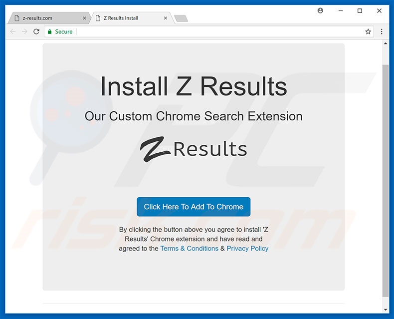 Website used to promote Z Results browser hijacker