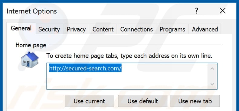Removing secured-search.com from Internet Explorer homepage