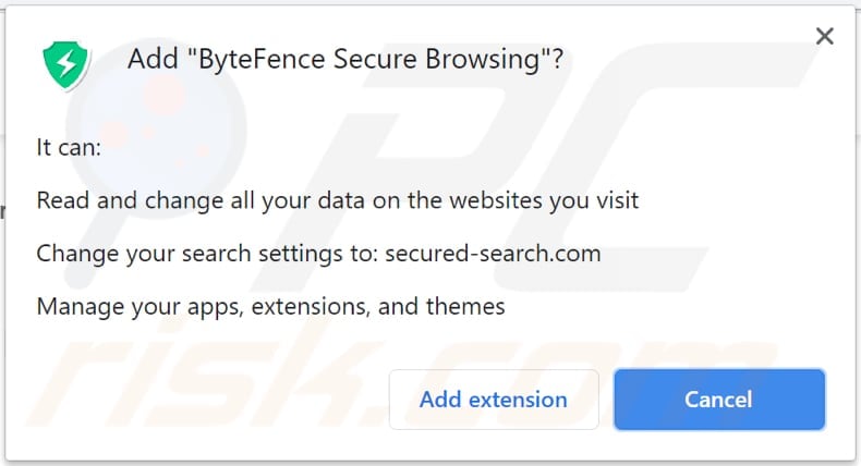 bytefence secure browsing browser hijacker asks for a permission to be installed on a browser