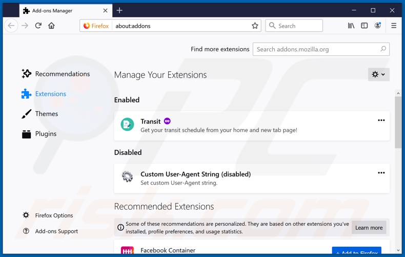 Removing search.formsfast1tab.com related Mozilla Firefox extensions