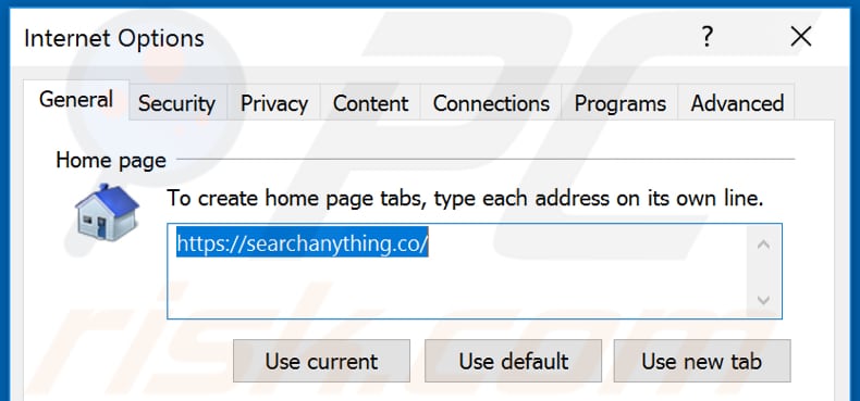 Removing searchanything.co from Internet Explorer homepage