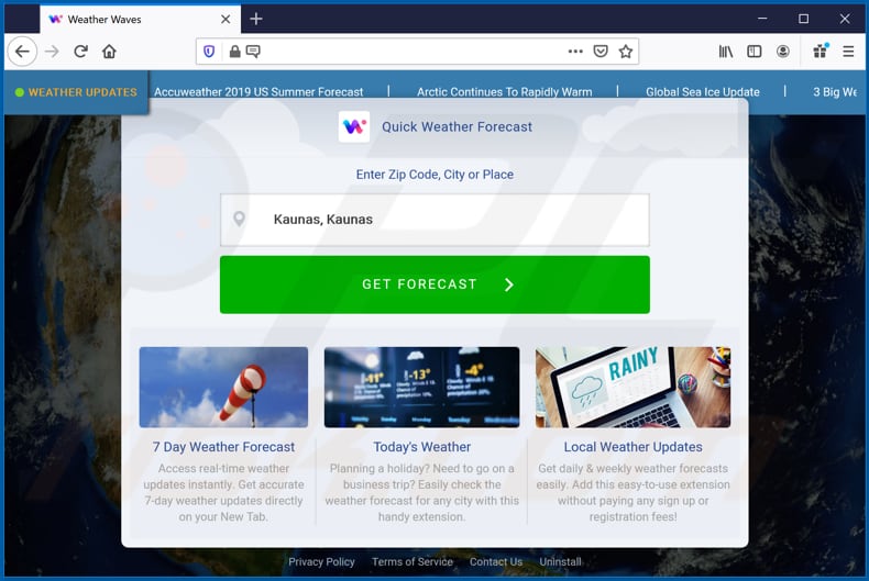weather waves browser hijacker promoter on firefox