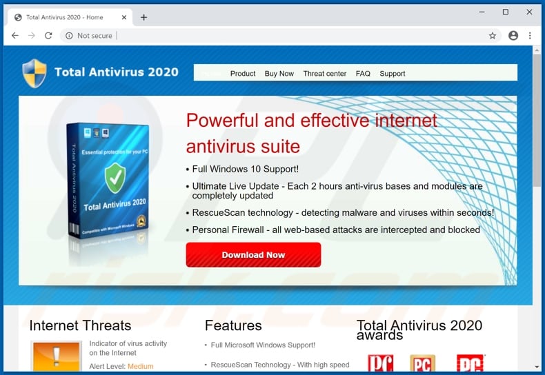 Website used to promote Total Antivirus 2020 fake antivirus