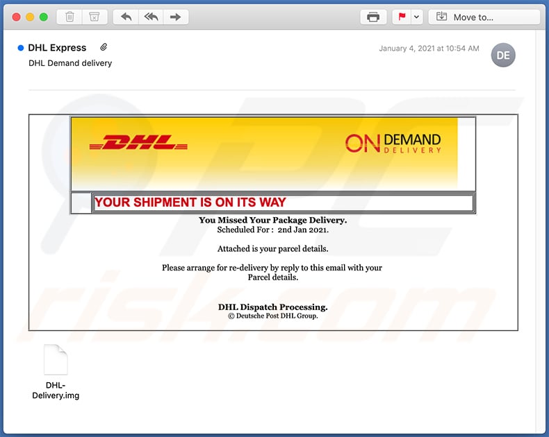 DHL-themed spam email spreading LokiBot trojan