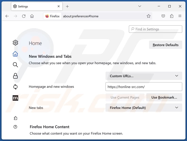 Removing honline-src.com from Mozilla Firefox homepage