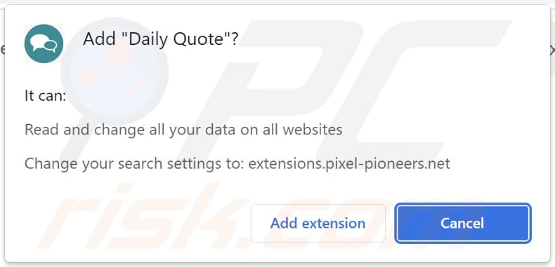 Daily Quote browser hijacker asking for permissions