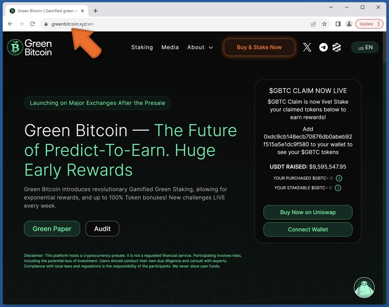 Appearance of the real Green Bitcoin platform (greenbitcoin.xyz)