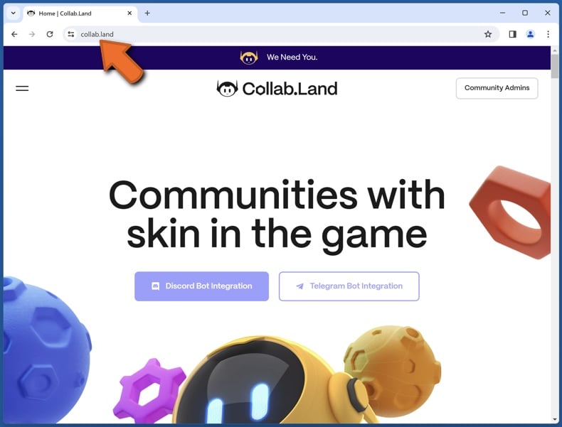 Appearance of the real Collab.Land website (collab.land)
