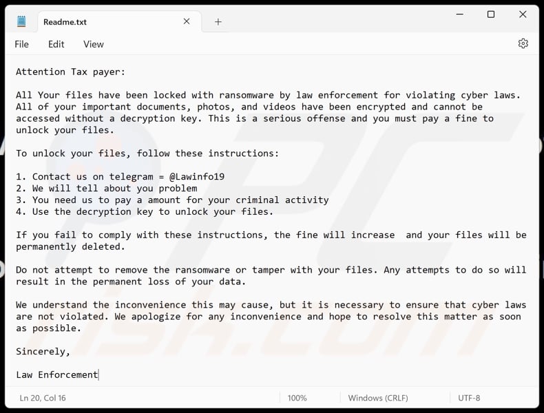 FBIRAS ransomware ransom note (Readme.txt)