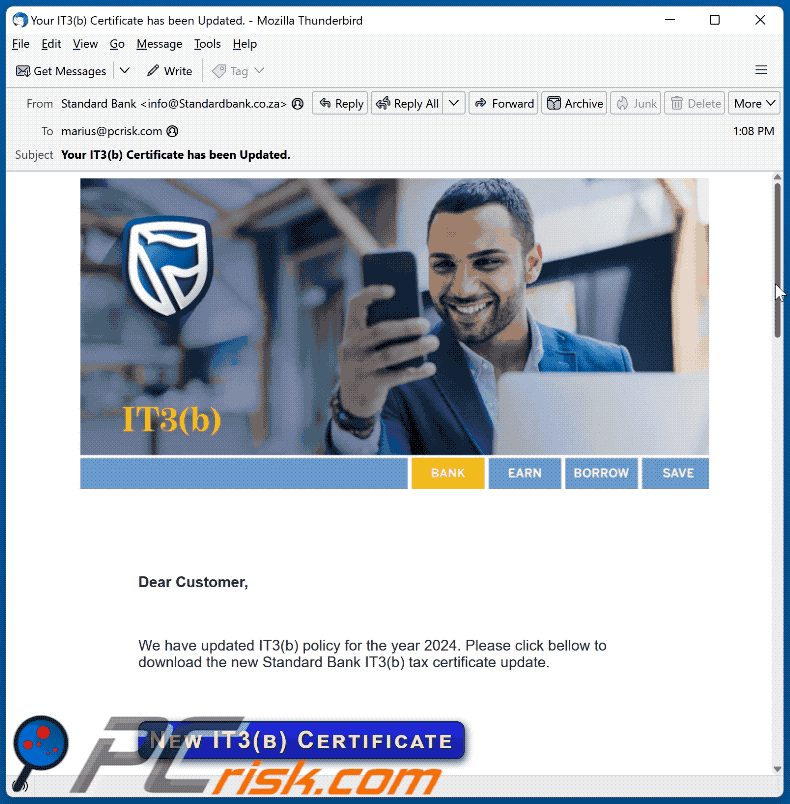 Standard Bank IT3(b) Policy scam email appearance (GIF)
