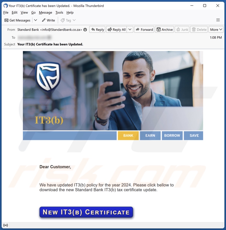 Standard Bank IT3(b) Policy email spam campaign
