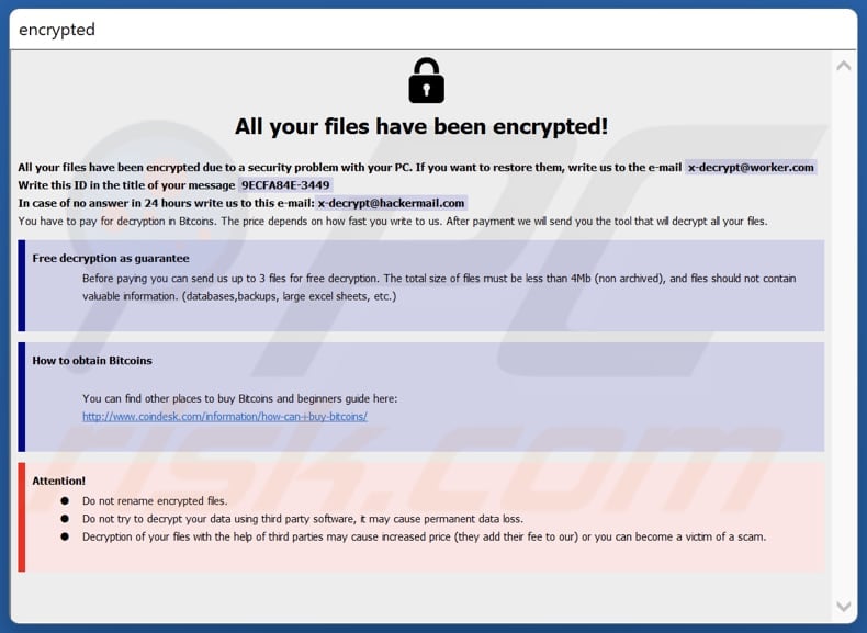 xDec ransomware pop-up ransom note (info.hta)