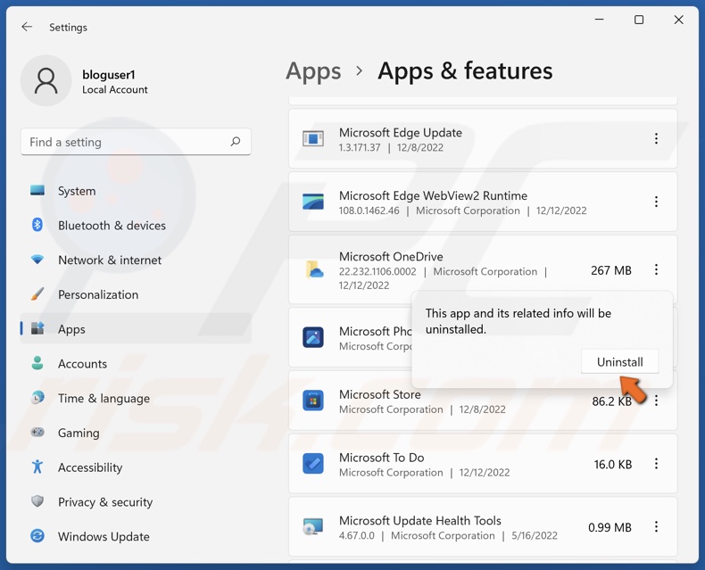 Click Uninstall to confirm the removal