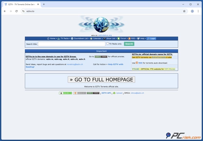EZTV homepage