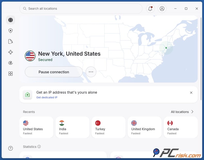 NordVPN dashboard