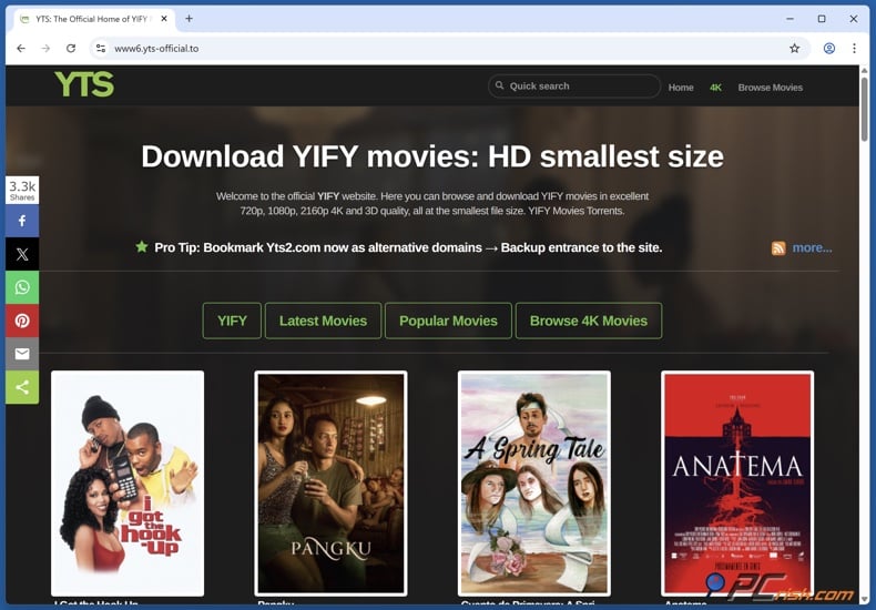 YTS homepage