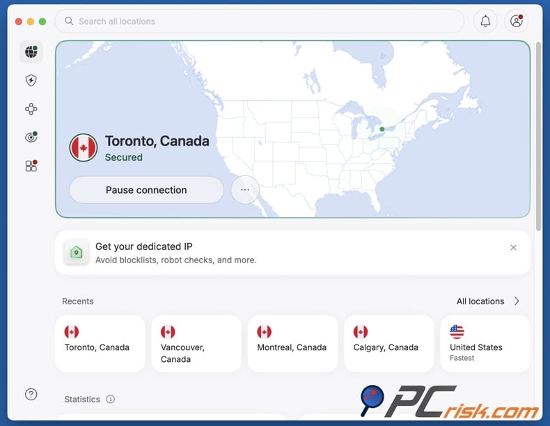 NordVPN connected to Canada (Toronto)