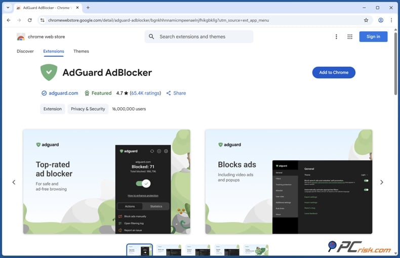 AdGuard browser extension page