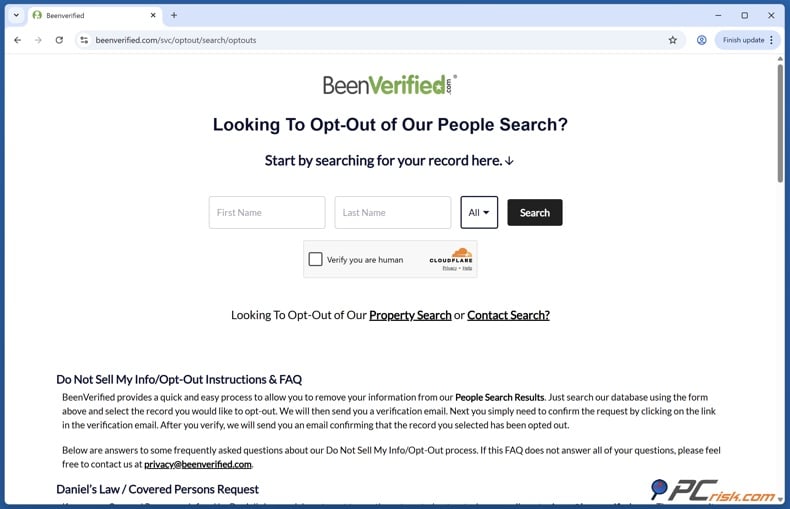 BeenVerified opt out form