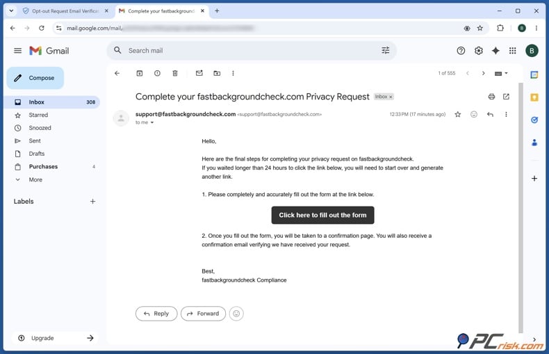 FastBackgroundCheck verification email