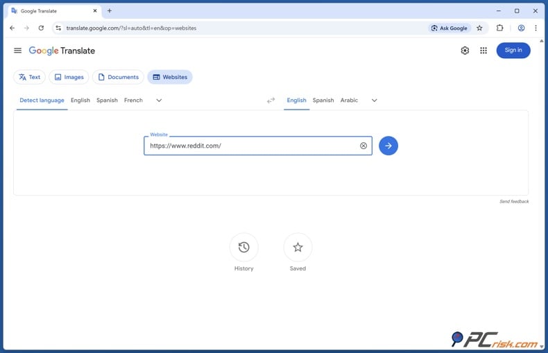 Access a website via Google Translate