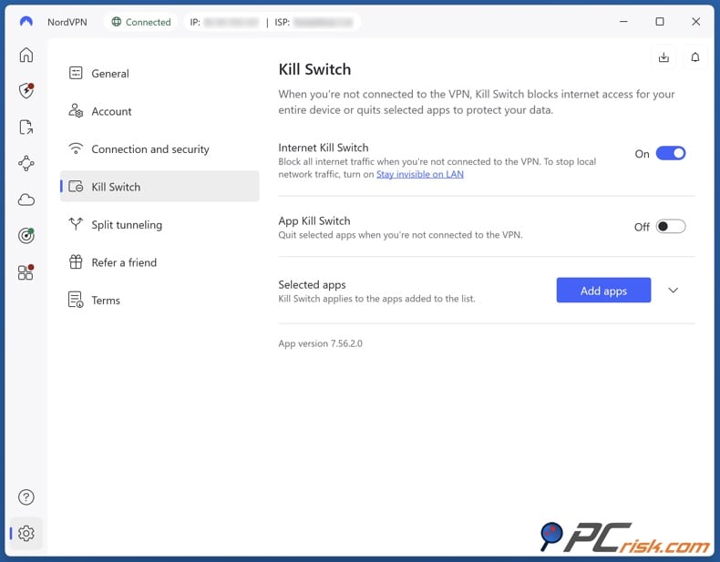 Enable NordVPN Kill switch