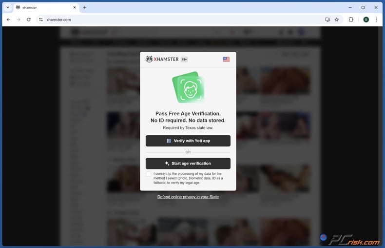 xHamster US age verification prompt