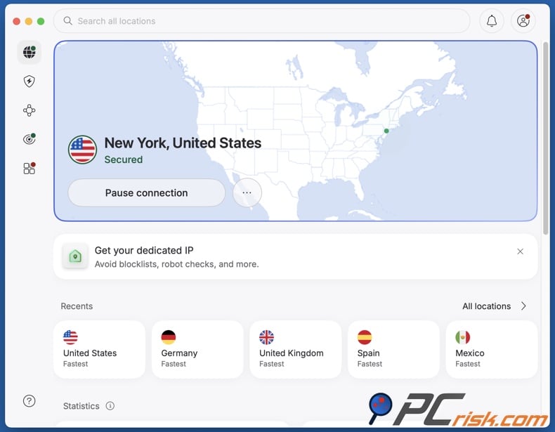 NordVPN connected to a server in the US