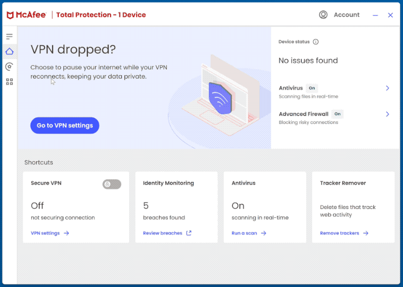 McAfee Total Protection Appearance