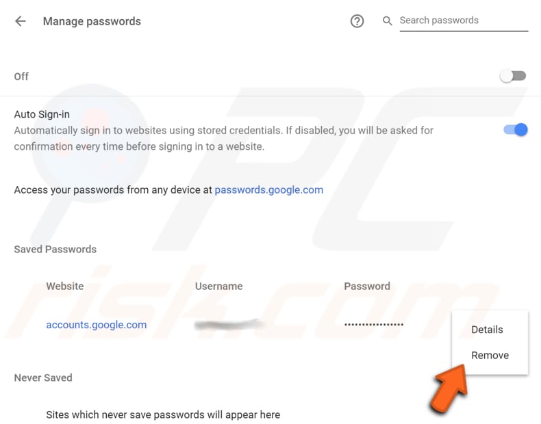 how to manage google chrome passwords