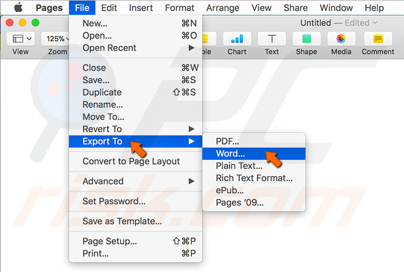how to export a pages document to word