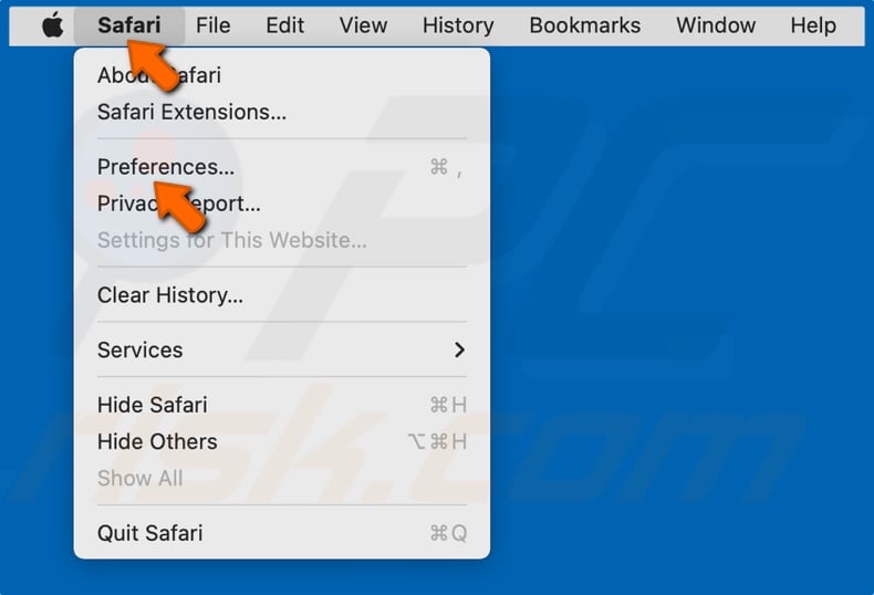 Open the Safari menu in the menu bar and select Preferences