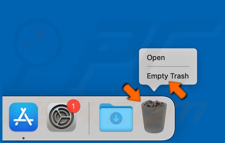 Right-click the Trash can icon in the Doc and click Empty Trash