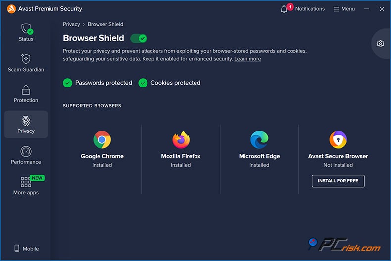 avast browser shield