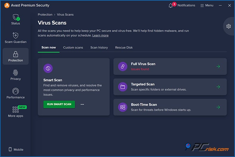 avast malware scans Windows