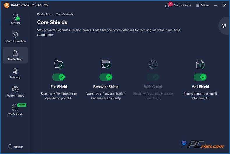 avast real time shields Windows