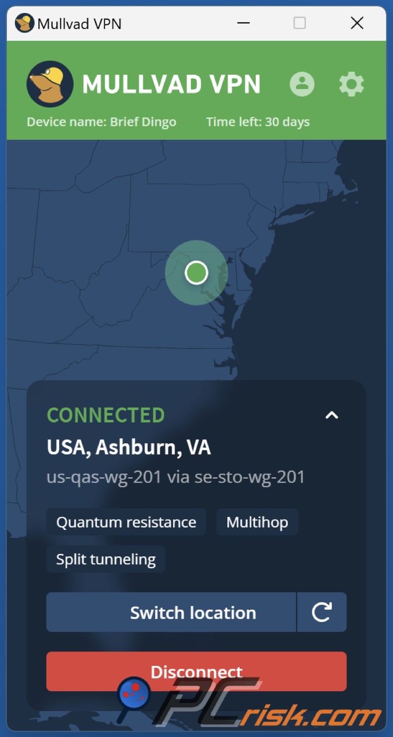 Mullivad desktop dashboard