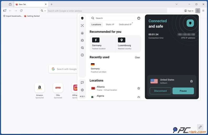Surfshark VPN extension for Firefox