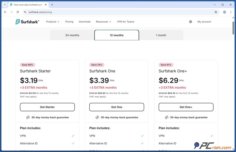 Surfshark VPN yearly pricing