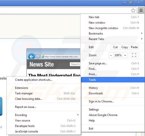 Removing Info Seeker from Google Chrome step 1